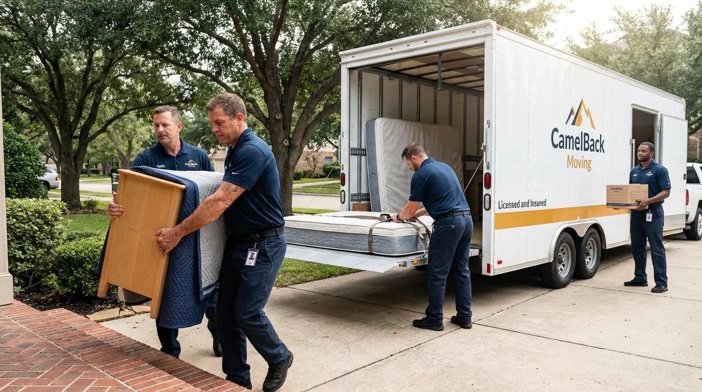Crew loading residential truck for cross-state move from Winona Lake, IN