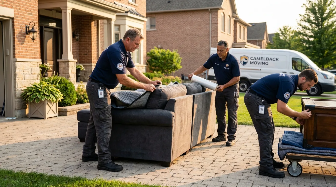 Large estate moving crew wrapping furniture in Winona Lake, IN