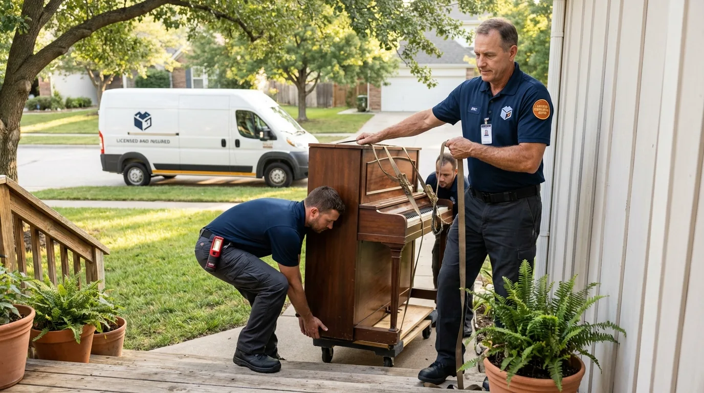 Licensed piano movers securing grand piano in Winona Lake, IN