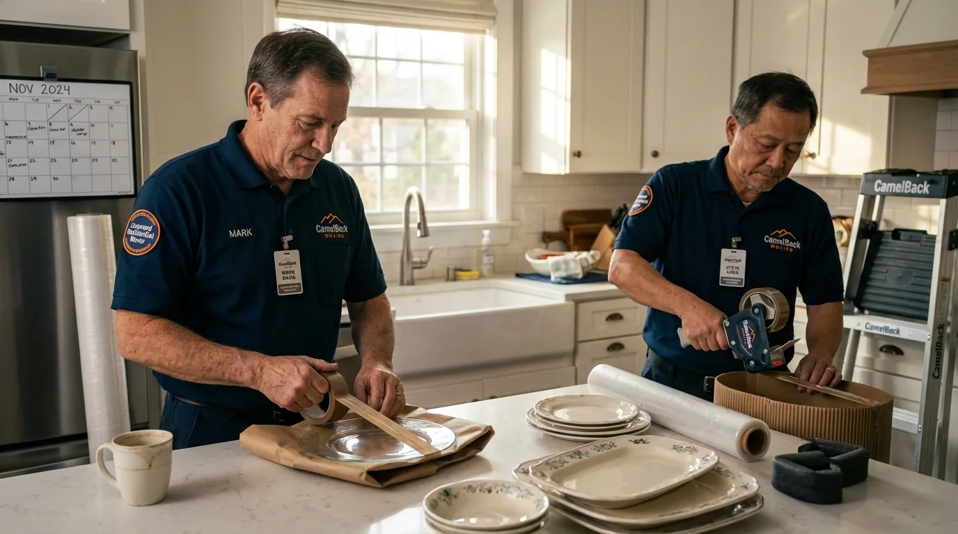 Professional crew packing kitchen dishware in Winona Lake, IN
